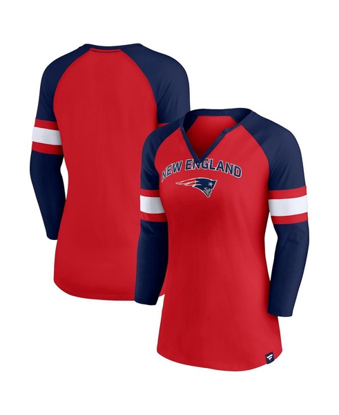 Women's Red, Navy New England Patriots Arch Raglan 3/4-Sleeve Notch Neck T-shirt