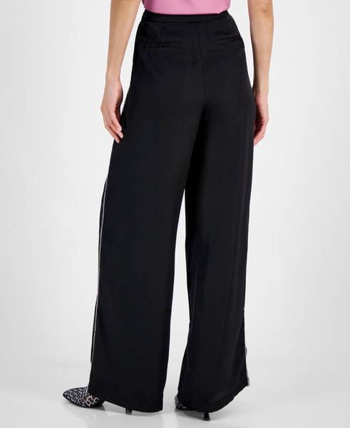 Women's High-Rise Rhinestone-Trim Wide-Leg Pants, Created for Macy's