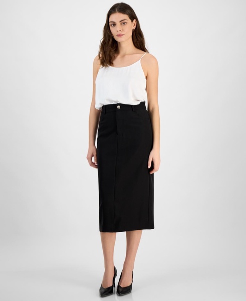 Women's Gold-Tone-Button Slit-Back Midi Skirt, Exclusively at Macy's 