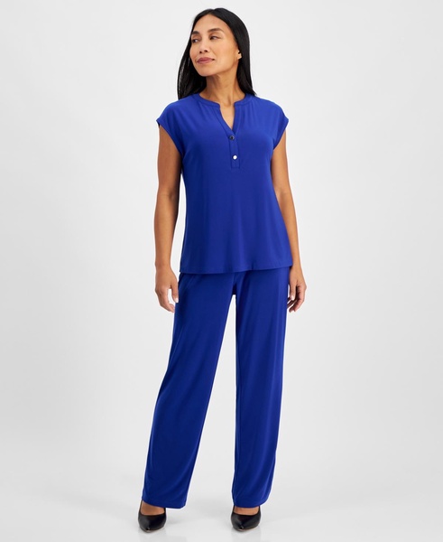 Petite Button-Neck Dolman-Sleeve Top