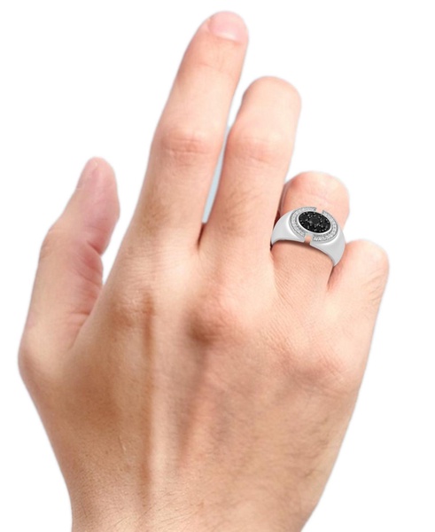 Men's Black Diamond & White Diamond (1 ct. t.w.) Ring in Sterling Silver