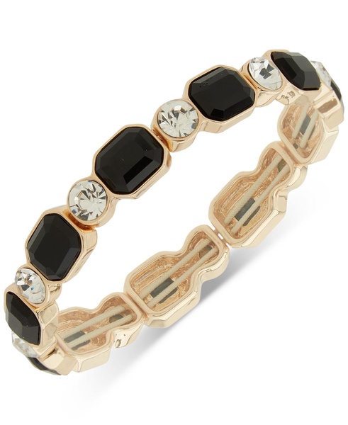 Gold-Tone Jet Stone & Crystal Bezel Alternating Stretch Bracelet