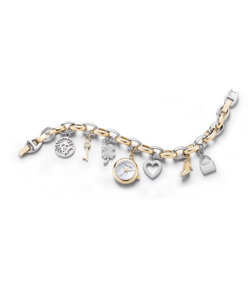 Women's Quartz Two-Tone Metal Alloy Crystal Accented Charm Bracelet Watch, 20mm