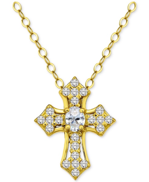 Cubic Zirconia Pavé Cross Pendant Necklace in 18k Gold-Plated Sterling Silver, 16" + 2" extender, Created for Macy's