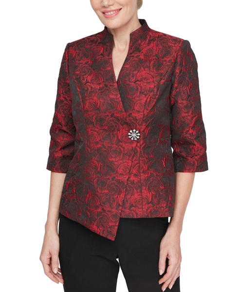 Women's Floral-Jacquard Asymmetric High-Collar Top