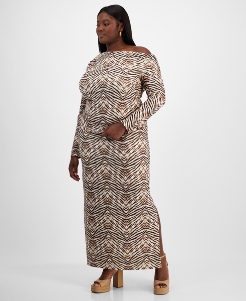 Trendy Plus Size Printed Asymmetric Drape Top, Exclusively at Macy's