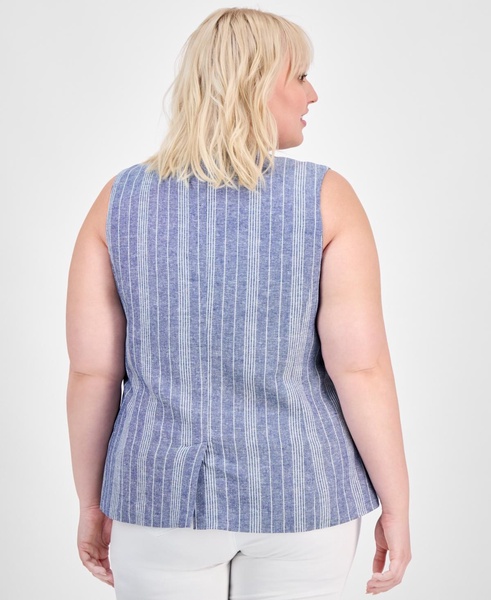 Trendy Plus Size Striped Three-Button Vest, Exclusively at Macy's