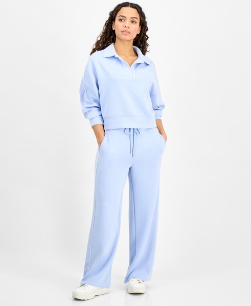 Petite Piped-Trim Cropped Spread-Collar Sweatshirt, Exclusively at Macy's