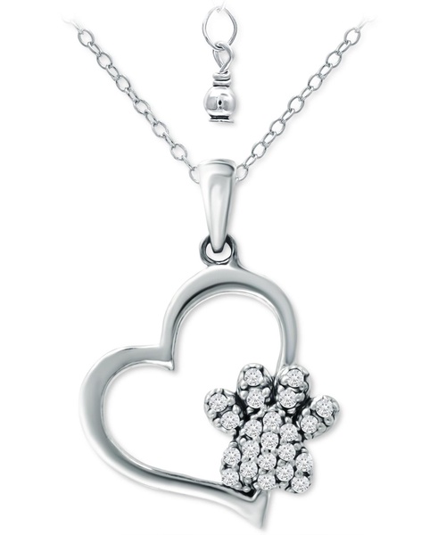 Cubic Zirconia Heart & Paw 18" Pendant Necklace, Created for Macy's