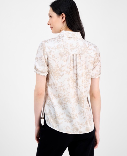Women's Floral-Print Short-Sleeve Collared Blouse