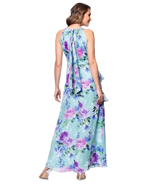 Women's Back-Tie Halter Ruffled Gown