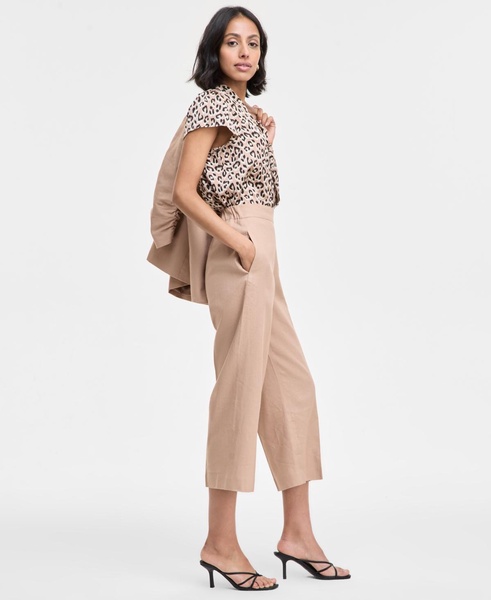 Women's Linen-Blend Pull-On Cropped Wide-Leg Pants, Exclusively at Macy's 