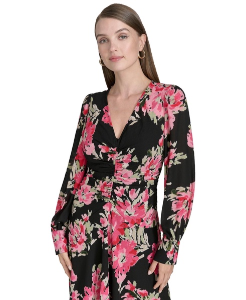 Women's Floral-Print Ruched Fit & Flare Dress