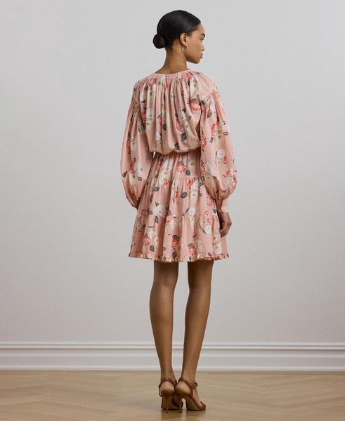 Women's Floral Voile Tiered Tie-Neck Dress