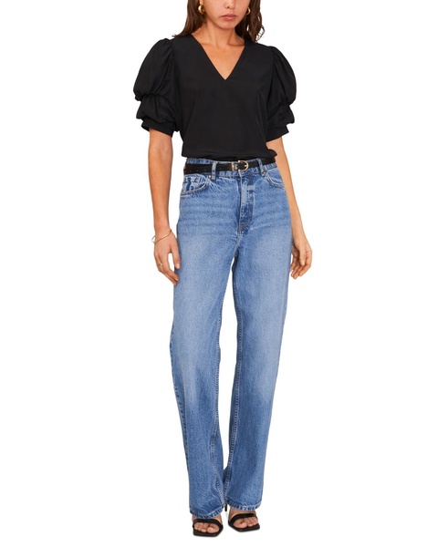 Women's V-neck Tiered Bubble Short-Sleeve Top