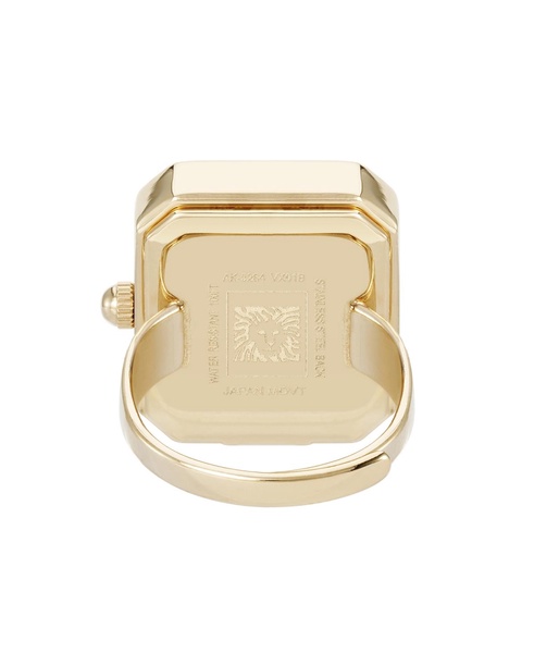 Women's Quartz Octagonal Black and Gold-Tone Metal Alloy Crystal Ring Watch, 19mm