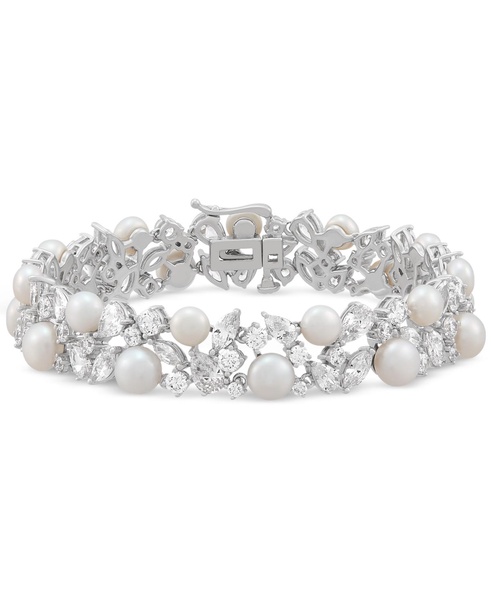 Cultured Freshwater Pearl (5 - 6-1/2mm) & Cubic Zirconia Statement Bracelet in Sterling Silver
