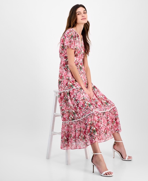 Women's Printed Surplice-Neck Flutter-Sleeve Dress