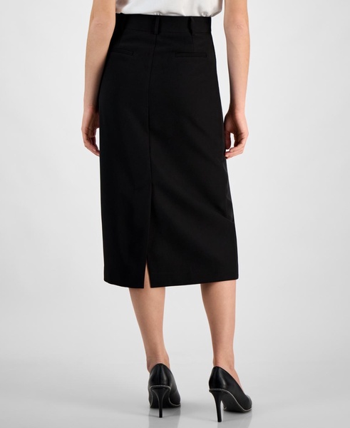 Women's Gold-Tone-Button Slit-Back Midi Skirt, Exclusively at Macy's 