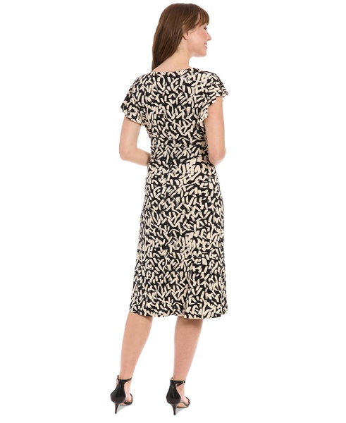 Petite Printed Flutter-Sleeve Fit & Flare Dress