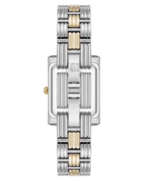 Women's Quartz Premium Crystal Accented Grooved Two-Tone Alloy Metal Bracelet Watch, 24mm