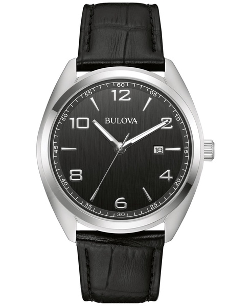 Men's Black Leather Strap Watch 42mm