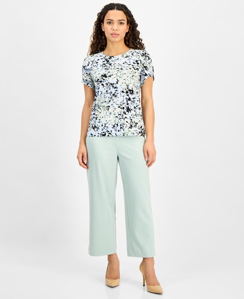 Women's Printed Crewneck Tulip-Sleeve Top