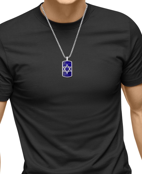 EFFY® Men's Lapis Lazuli Star of David Dog Tag 22" Pendant Necklace in Sterling Silver