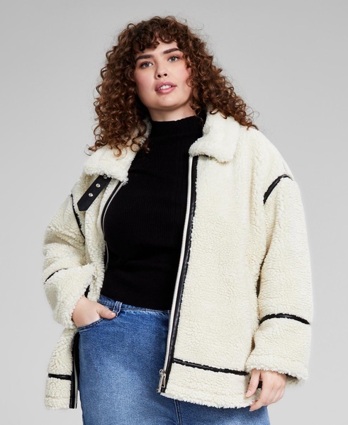Trendy Plus Faux Sherpa Moto Jacket, Exclusively at Macy's