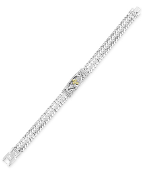 Men's Diamond Cross Double Curb Chain Bracelet (1/2 ct. t.w.) in Sterling Silver
