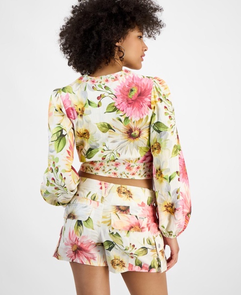 Women's Colette Floral-Print Tie-Front Cropped Top