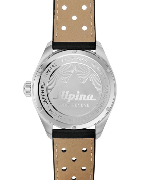 Men's Swiss Alpiner Black Perforated Leather Strap Watch 42mm