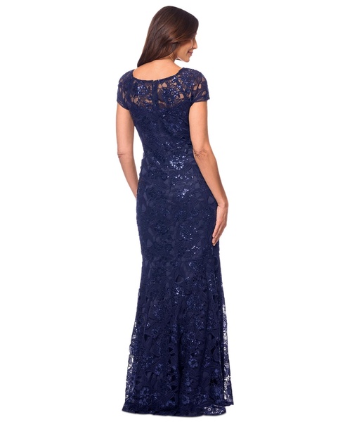 Women's Sequined Lace Cap-Sleeve Gown
