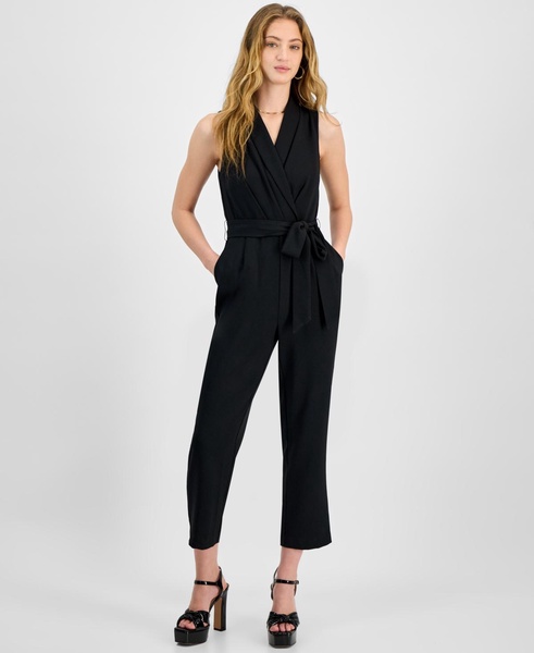 Women's Shawl-Collar Belted Straight-Leg Jumpsuit, Exclusively at Macy's