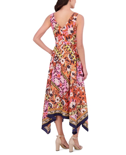 Women's V-Neck Handkerchief-Hem Midi Dress