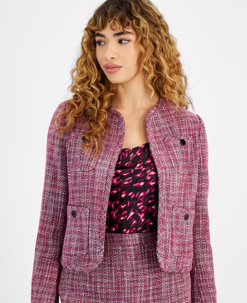 Women's Tweed Patch-Pocket Kissing Jacket, Created for Macy's