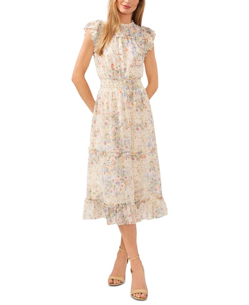 Women's Floral Flutter-Sleeve Midi Dress