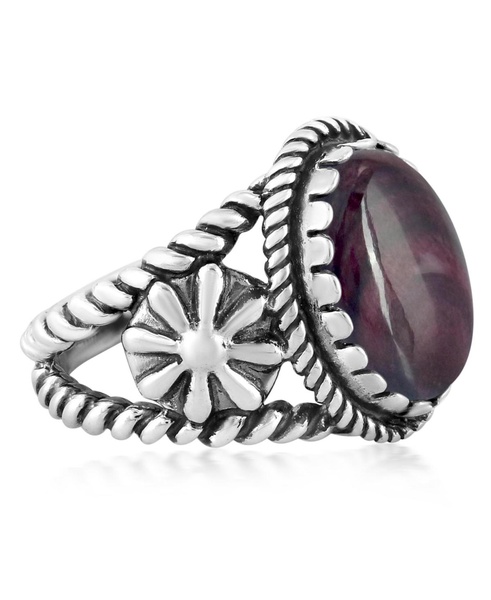 Sterling Silver Purple Spiny Oyster Concha Flower Ring, Size 6