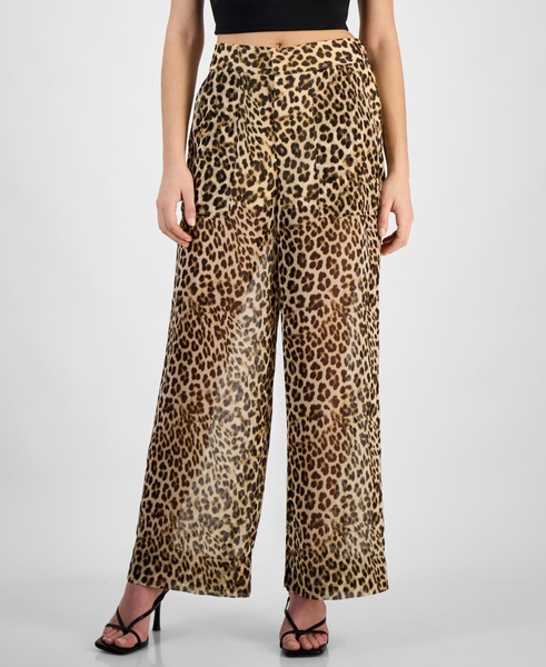 Women's Sheer Cheetah-Print High-Rise Wide-Leg Pants, Exclusively at Macy's 
