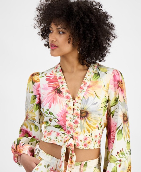 Women's Colette Floral-Print Tie-Front Cropped Top