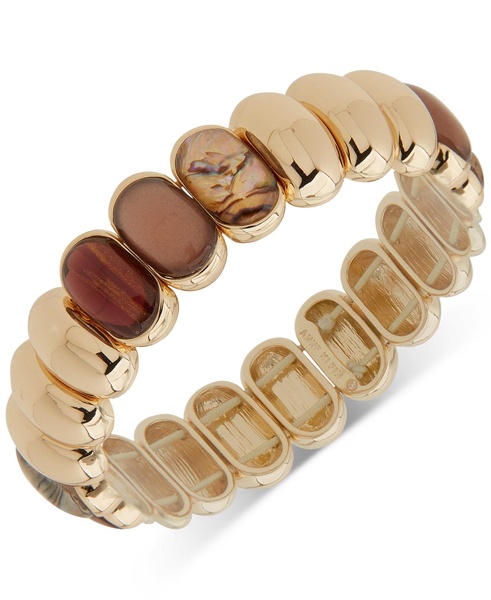 Gold-Tone Oval Stone Tiled Stretch Bracelet 