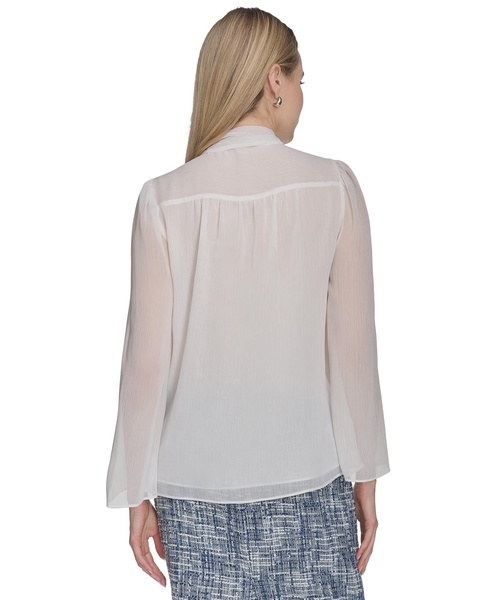 Women's Long Sleeve Tie-Neck Chiffon Blouse