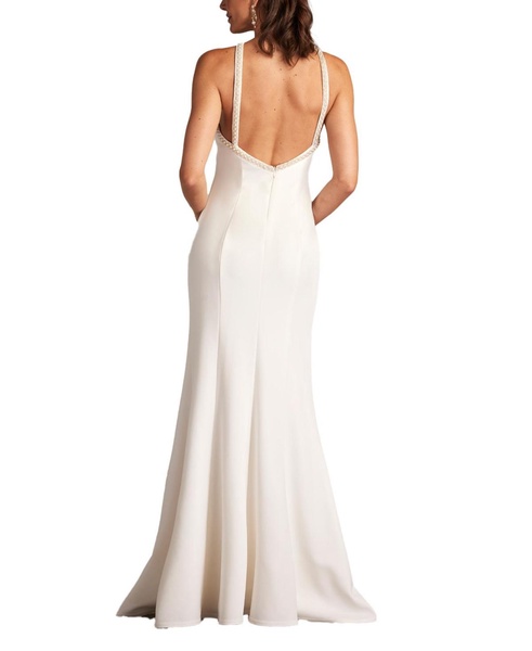 Women's Sicily Pearl Trim Halter Gown