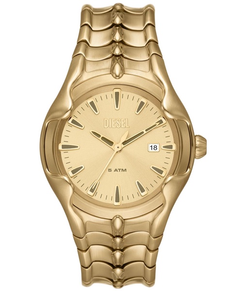 Men's Vert Quartz Three Hand Date Gold-Tone Stainless Steel Watch 44mm
