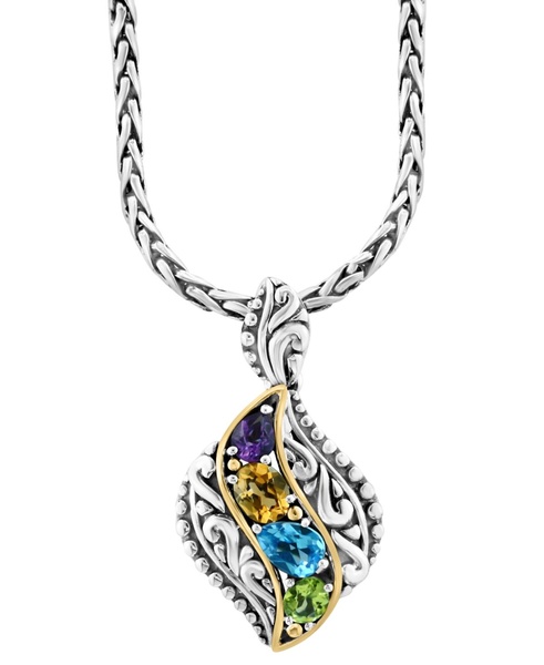 EFFY® Multi-Gemstone Swirl 18" Pendant Necklace (2-1/5 ct. t.w.) in Sterling Silver & 18k Gold-Plate