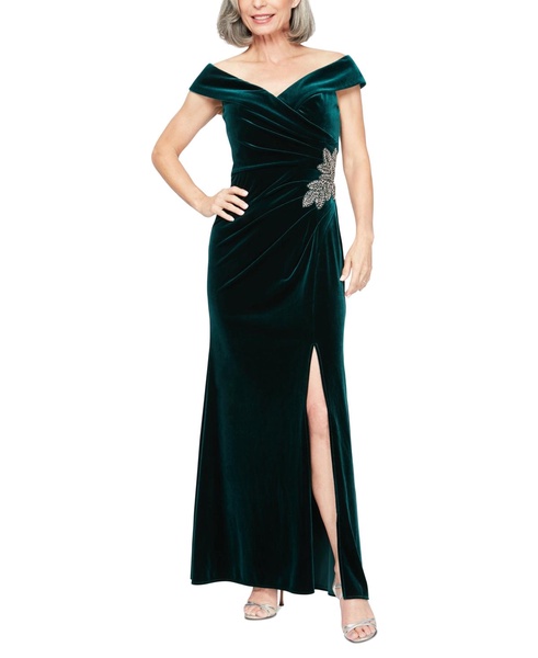 Women's Velvet Off-The-Shoulder Evening Gown