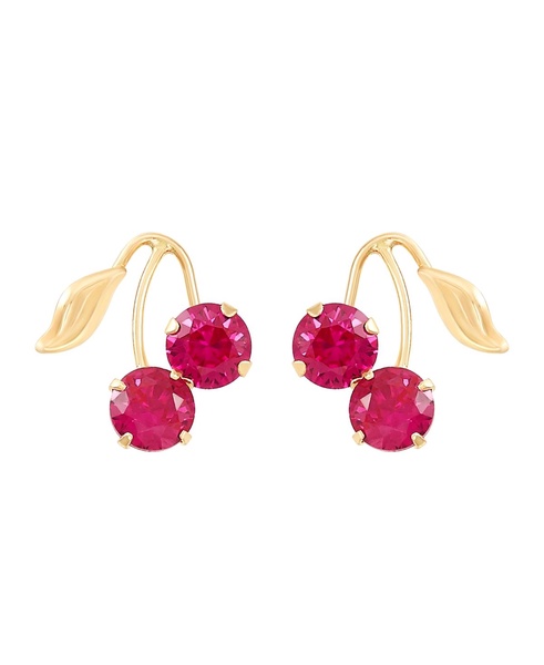 Lab-Grown Ruby (1-1/3 ct. t.w.) Button Cherry Leaf Earrings in 10k Yellow Gold
