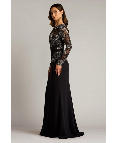 Women's Beacon Belted Embroidered Illusion Gown