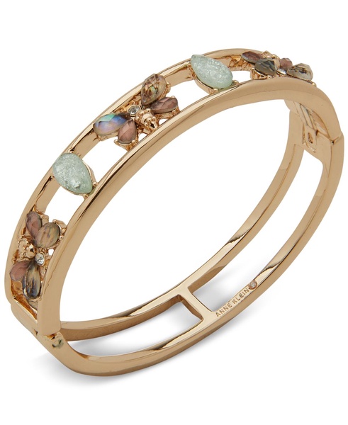 Gold-Tone Mixed Stone Bee-Motif Bangle Bracelet 