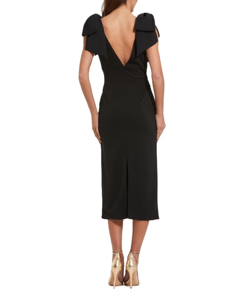 Women's Bow Strap Crepe Fitted Midi Dress